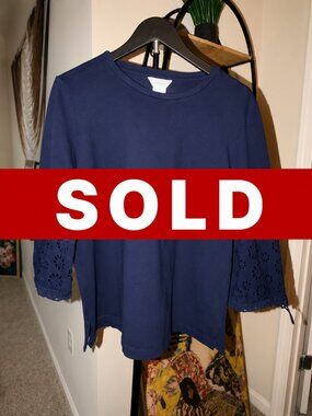 Multiples Cotton Blend Structured Top Cut Out Design on Sleeve L EUC